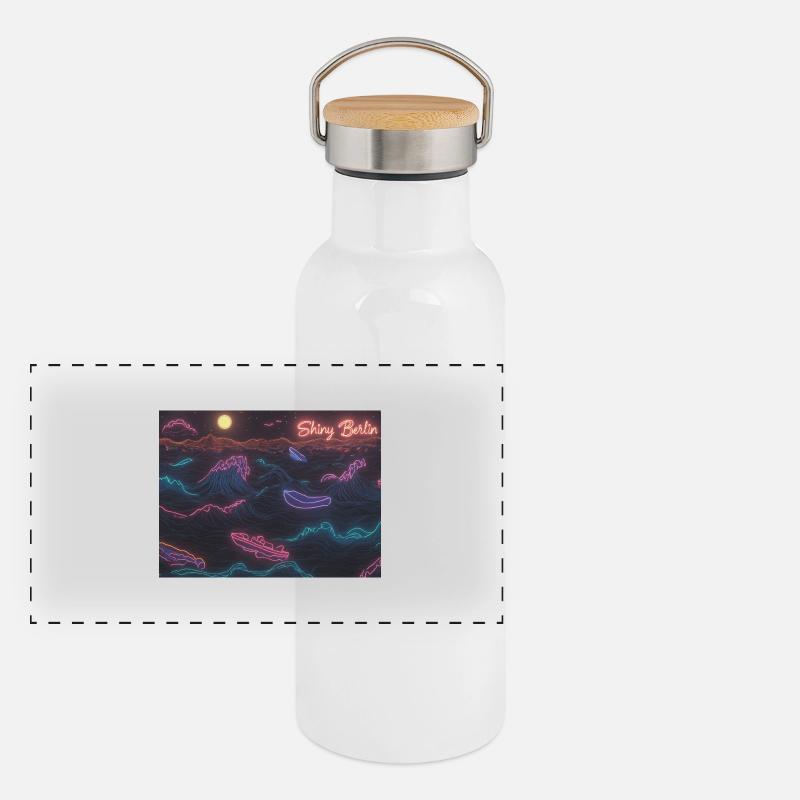 Shiny Berlin neon Panorama Thermosflasche mit Bambusdeckel