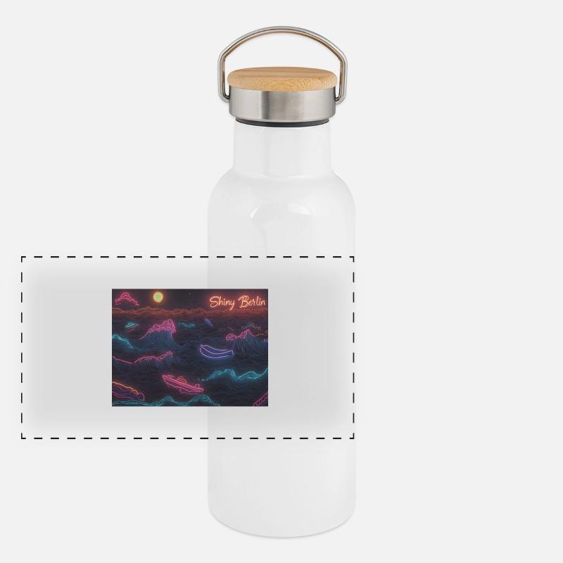 Shiny Berlin Neon waves Panorama Thermosflasche mit Bambusdeckel