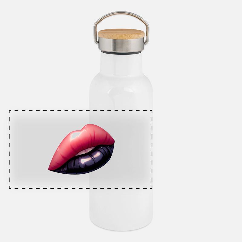 Schwarze Lippen, hypnotisierender Charme. Panorama Thermosflasche mit Bambusdeckel
