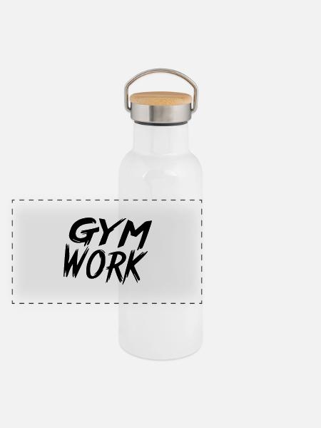 travail en salle de sport - Gourde isotherme avec bouchon en bambou - blanc - Devant