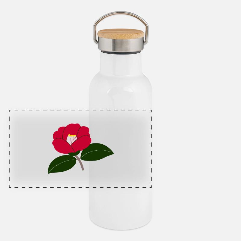 Rote Kamelienblüte Illustration2 Panorama Thermosflasche mit Bambusdeckel