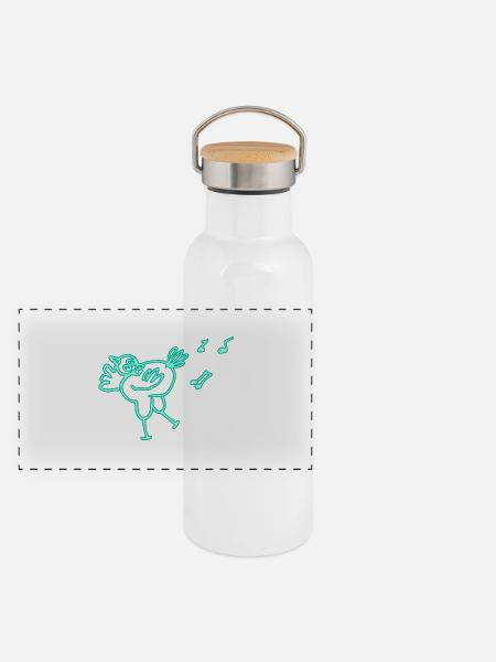 Neon Huhn - Panorama Thermosflasche mit Bambusdeckel - Weiß