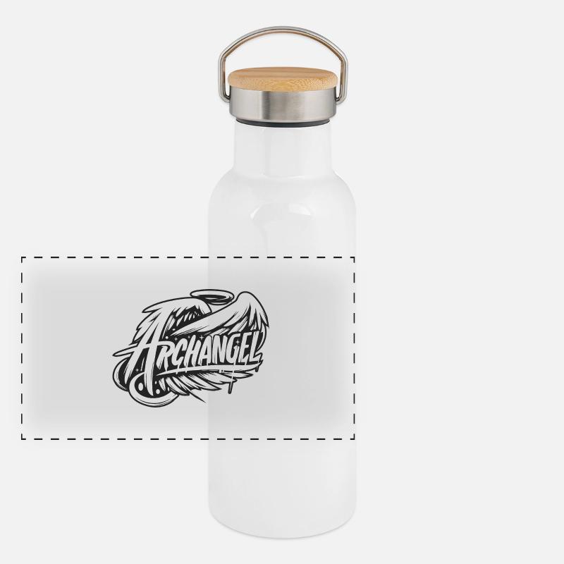 Erzengel Flügel Graffiti Panorama Thermosflasche mit Bambusdeckel