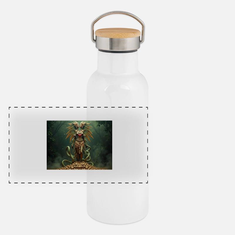 Coatlicue, déesse aztèque de la terre de la vie et de la mort Gourde isotherme avec bouchon en bambou