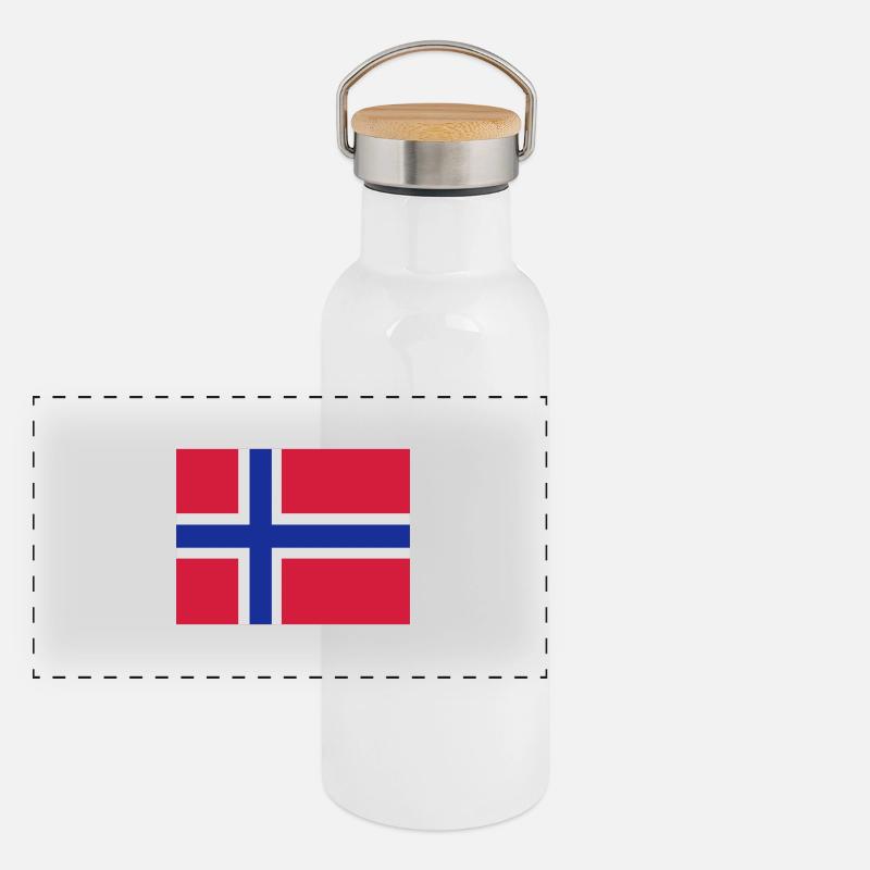 Norwegische Flagge Panorama Thermosflasche mit Bambusdeckel