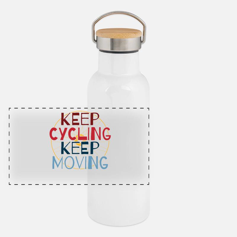 Keep Cycling Keep Moving Passionné Vélo Cycliste Gourde isotherme avec bouchon en bambou