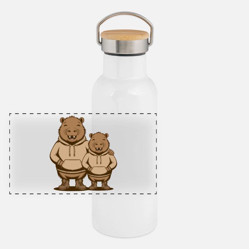 Capybara Couple Capybara - Deux Capybaras Cool Gourde isotherme avec bouchon en bambou