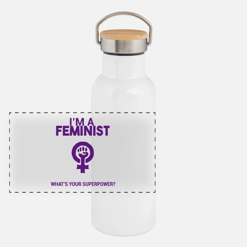 I am a feminist, what's your super power? Panoramic Thermal Bottle with Bamboo Lid