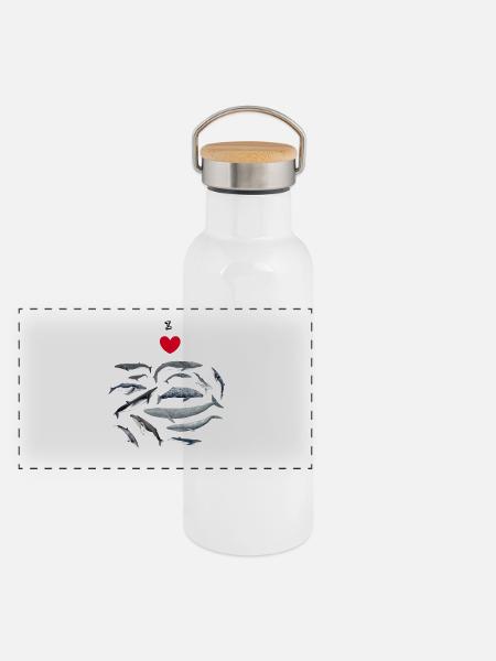 Love the whales - I love whales - Baleines - Panoramic Thermal Bottle with Bamboo Lid - white - Front