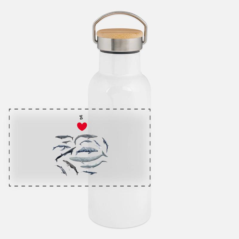 Les baleines aiment - J'adore les baleines - Baleines Gourde isotherme avec bouchon en bambou