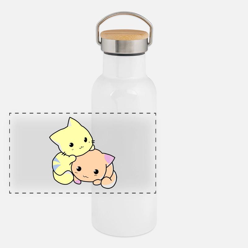Chats Kitties Bébés Doux Anime Gourde isotherme avec bouchon en bambou