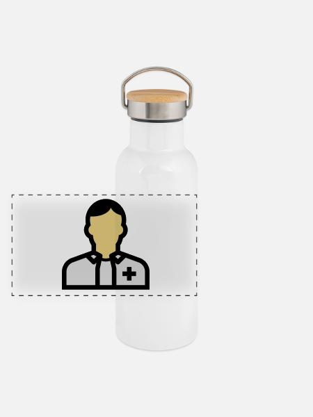 Personnel infirmier, infirmière, soignant, médecin, - Gourde isotherme avec bouchon en bambou - blanc - Devant