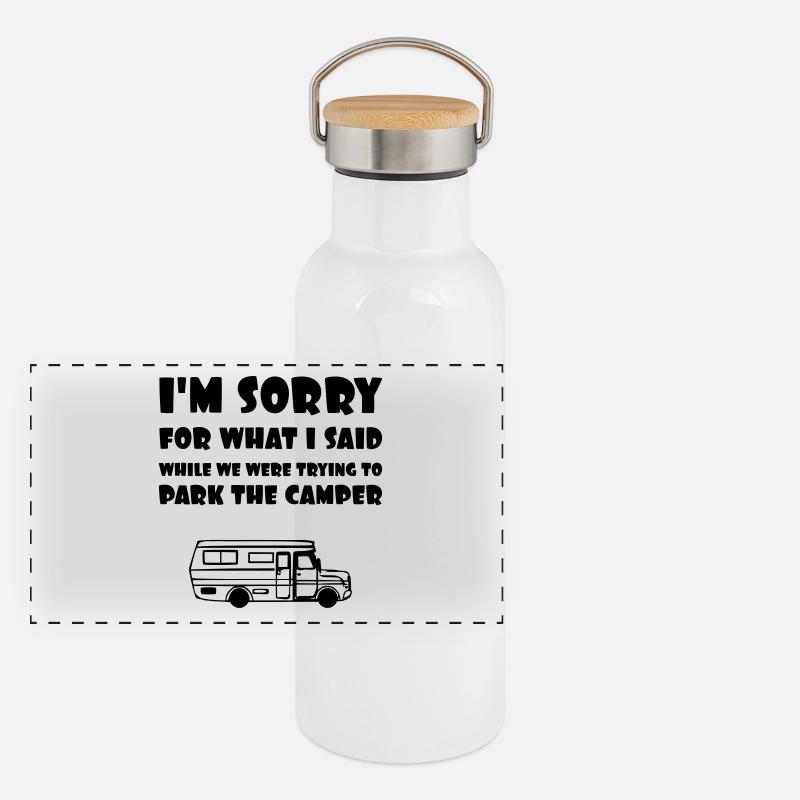 Camper Spruch Panorama Thermosflasche mit Bambusdeckel