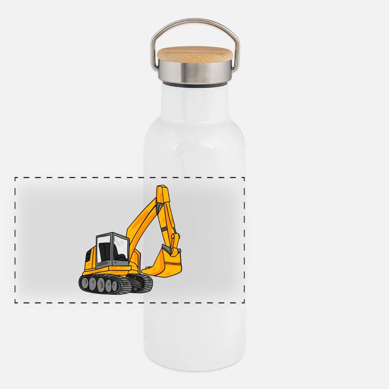 Löffelbagger Ausgräber Bagger Panorama Thermosflasche mit Bambusdeckel