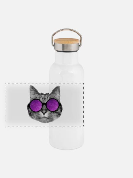 Chat de l’espace - Gourde isotherme avec bouchon en bambou - blanc - Devant