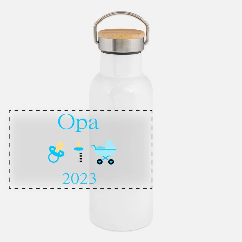 Opa 2023 Geburt Junge Vorlage personalisierbar Panorama Thermosflasche mit Bambusdeckel
