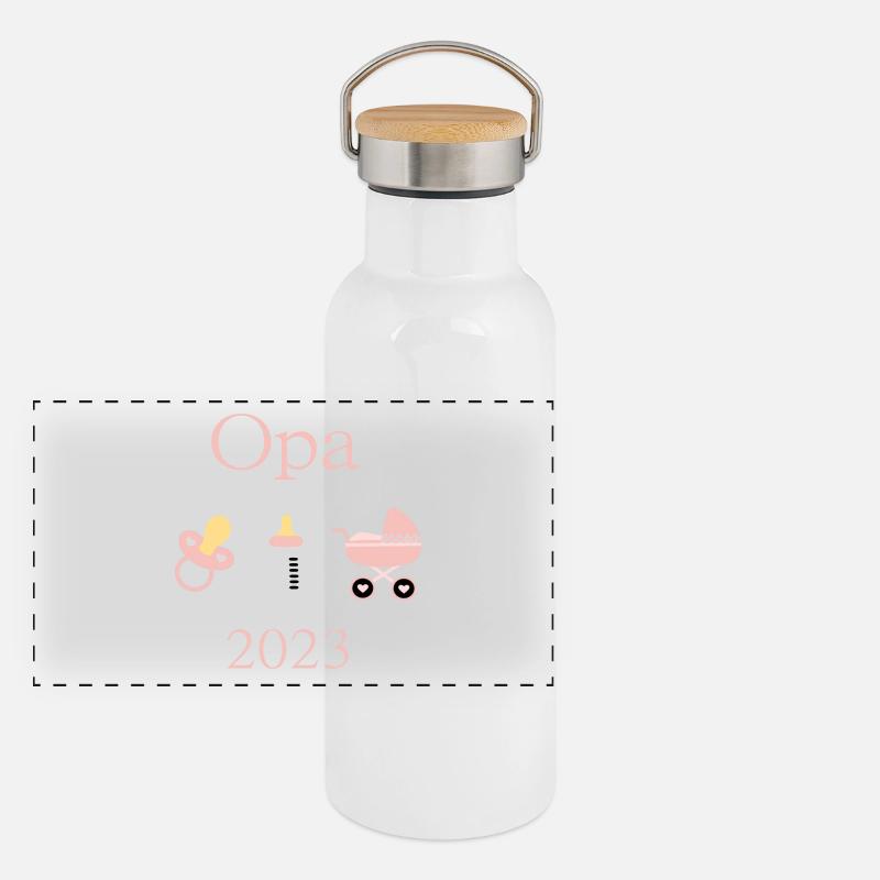 Opa 2023 Geburt Mädchen Vorlage personalisierbar Panorama Thermosflasche mit Bambusdeckel