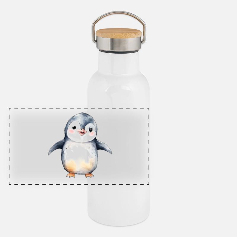 Pinguin Panorama Thermosflasche mit Bambusdeckel