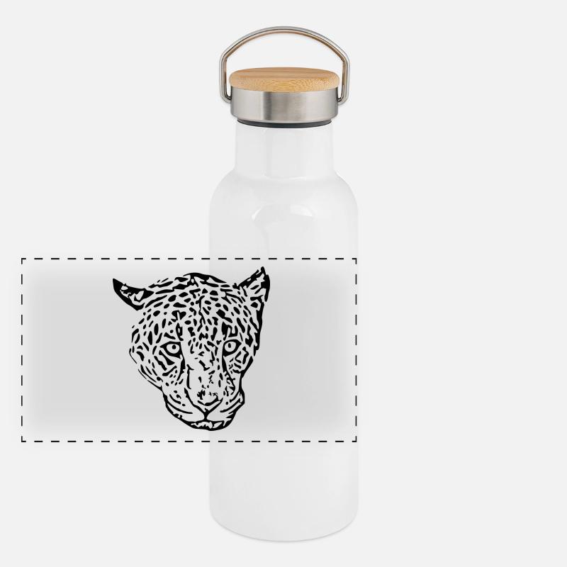 Noir léopard Gourde isotherme avec bouchon en bambou