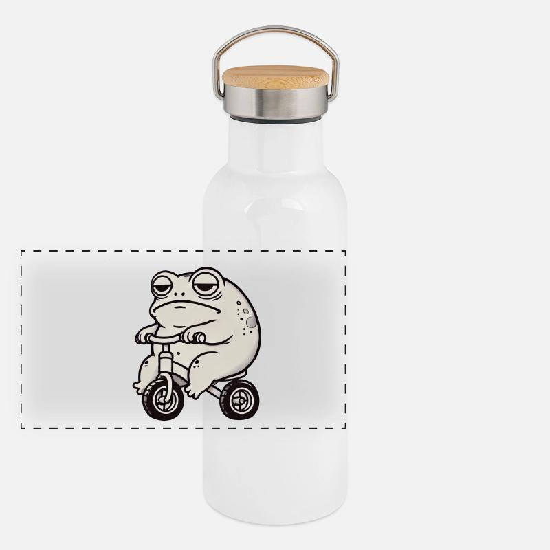 Frog Toad Toad Balance Bike Tricycle Funny Whimsical Panoramic Thermal Bottle with Bamboo Lid