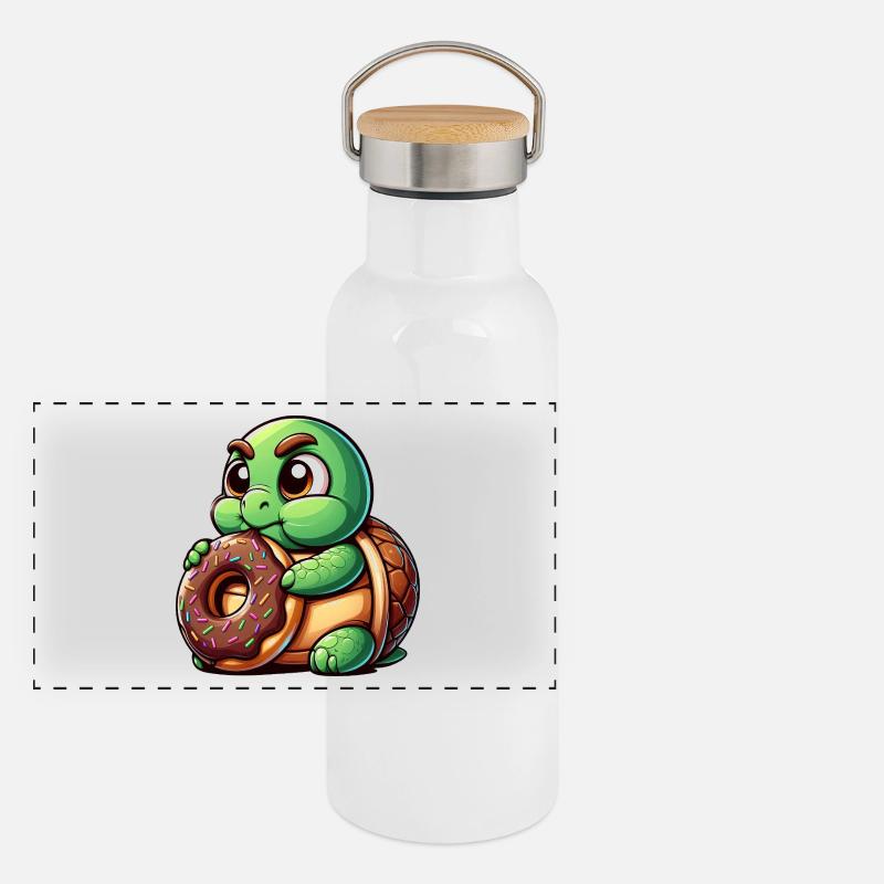 Tortue mignonne beignet dessin animé bite drôle Gourde isotherme avec bouchon en bambou