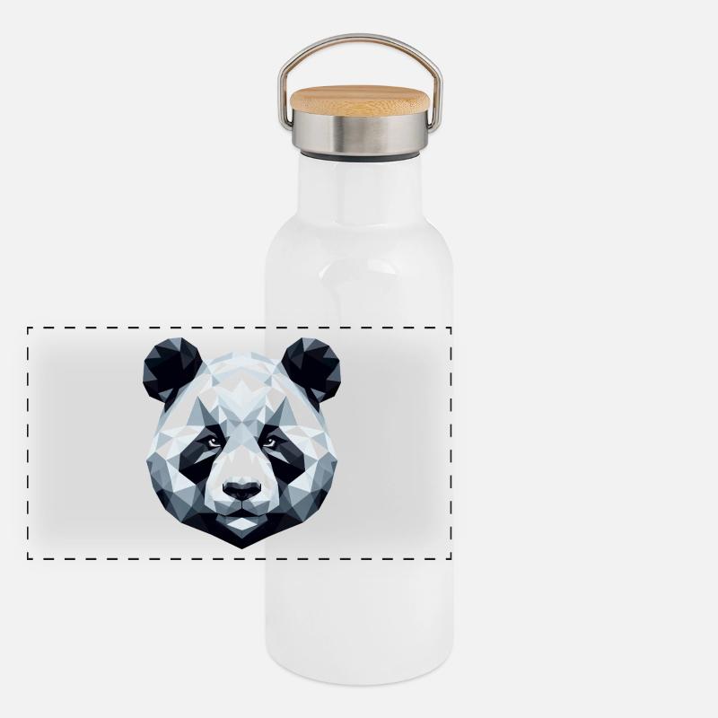 Panda Portrait Geometry Polygon Art Style Panoramic Thermal Bottle with Bamboo Lid
