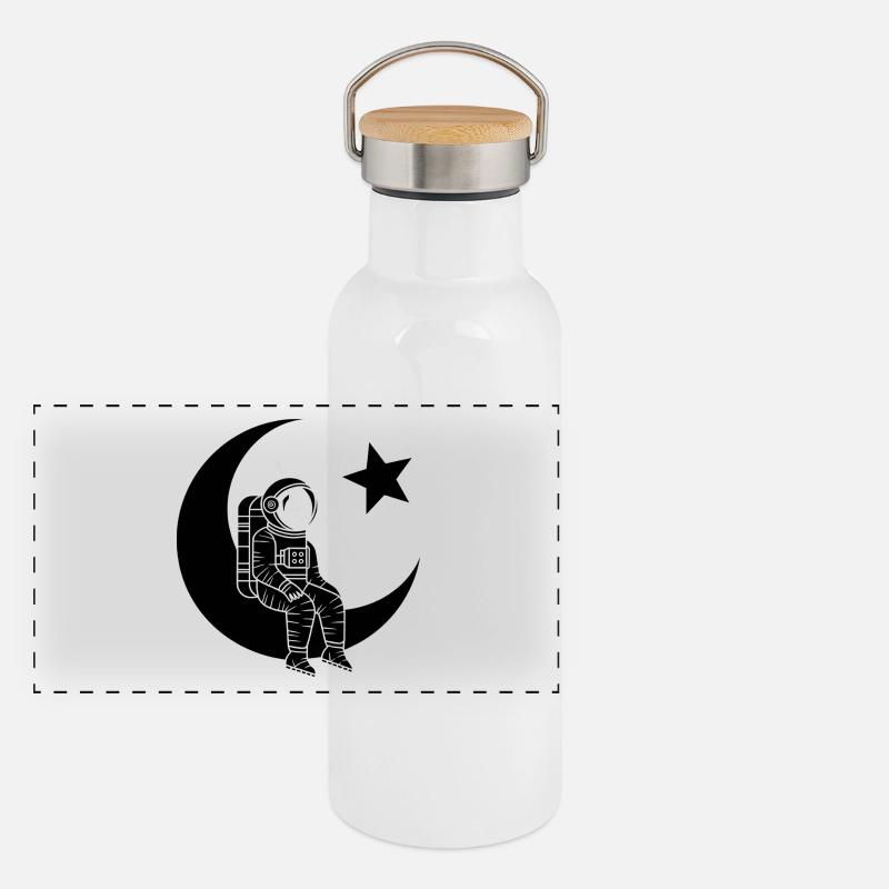 Homme de la Lune - Design d’astronaute turc Gourde isotherme avec bouchon en bambou