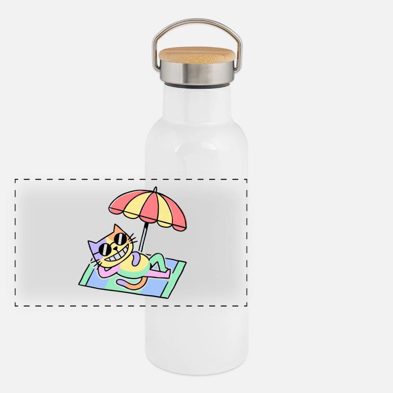 Beach Cat Pop Art Lounge Under Parasol Panoramic Thermal Bottle with Bamboo Lid