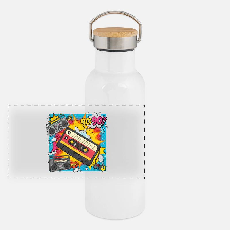 90s vibes: comic cassette in retro look Panoramic Thermal Bottle with Bamboo Lid
