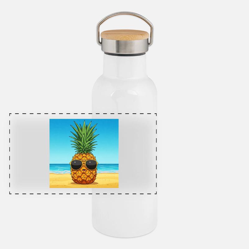 Pineapple with sunglasses on the beach Panoramic Thermal Bottle with Bamboo Lid