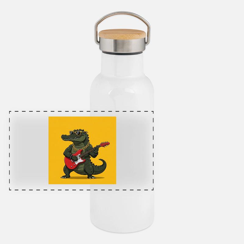 Crocodile cool avec guitare électrique et chaîne en or Gourde isotherme avec bouchon en bambou
