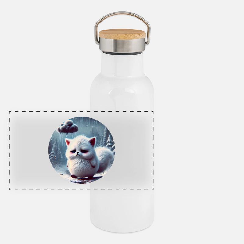 Sad Arctic Fox in the Freezing Rain Panoramic Thermal Bottle with Bamboo Lid