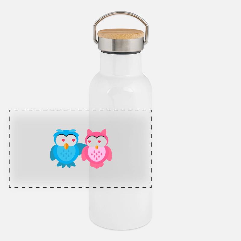 Kindermotiv verliebt Eulen Kindershirt Eule Panorama Thermosflasche mit Bambusdeckel