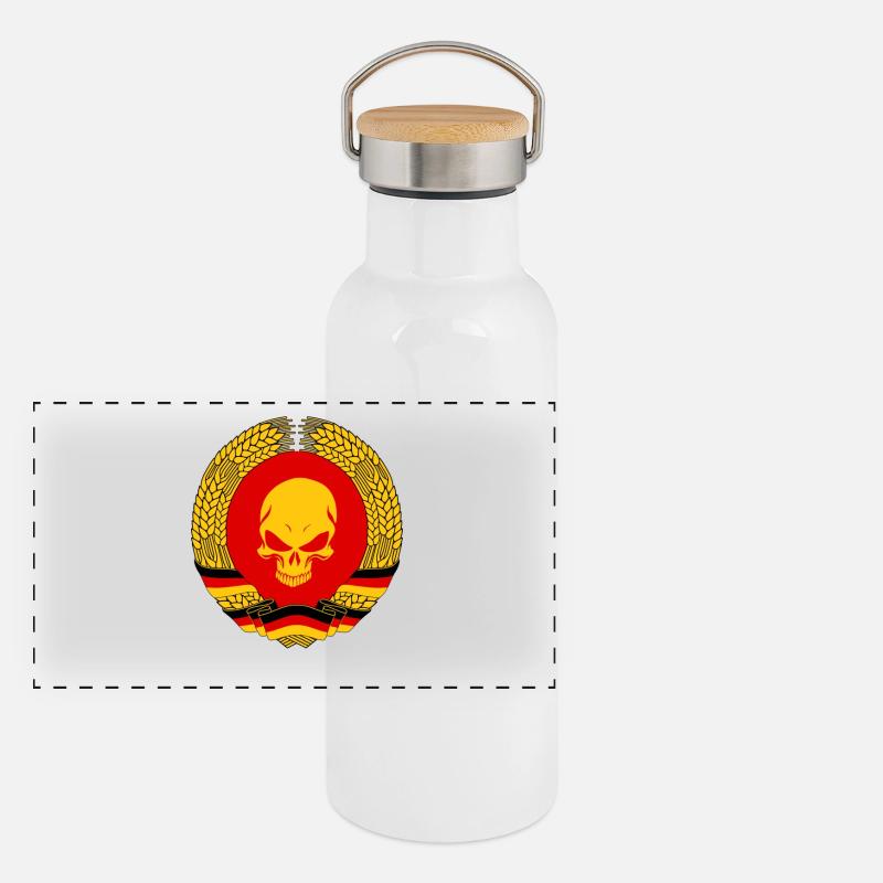 GDR Skull East Germany Gift Flag Panoramic Thermal Bottle with Bamboo Lid