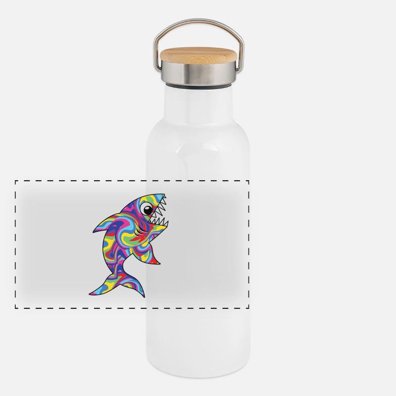 Bunter Hai Panorama Thermosflasche mit Bambusdeckel