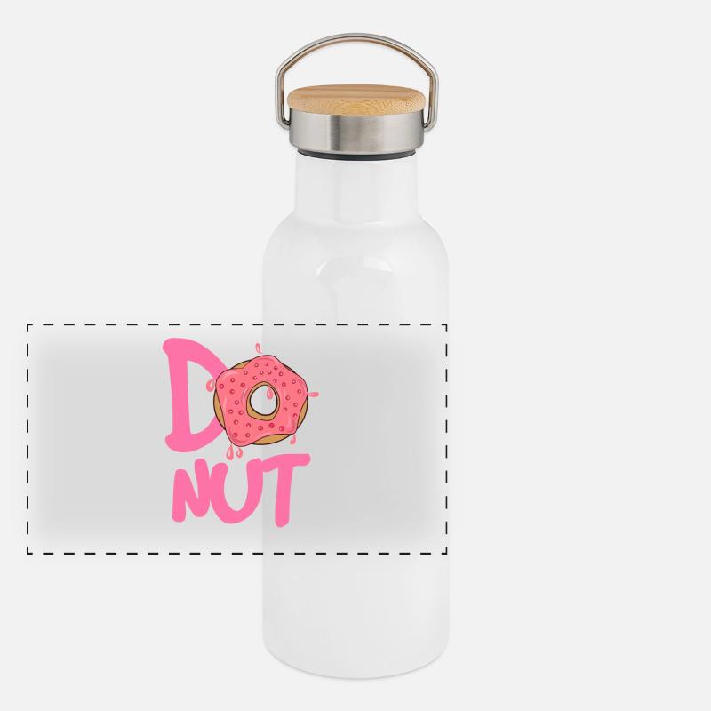 Donut Logo Pink Glanz Panorama Thermosflasche mit Bambusdeckel