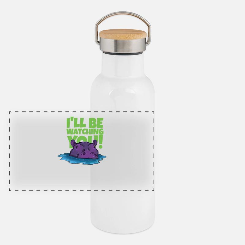 Funny hippopotamus with text Panoramic Thermal Bottle with Bamboo Lid