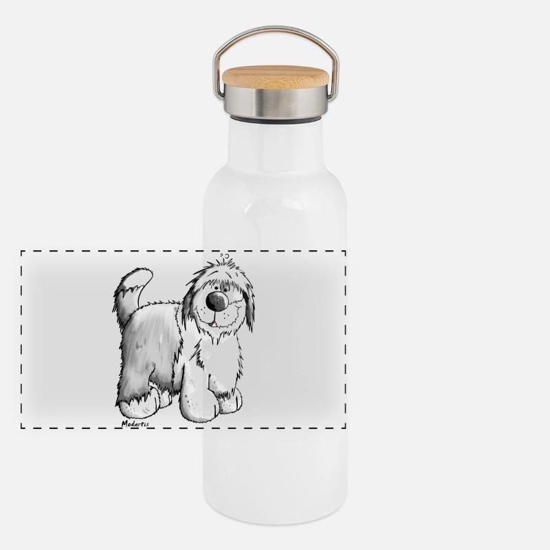 Bobby der Bobtail Panorama Thermosflasche mit Bambusdeckel