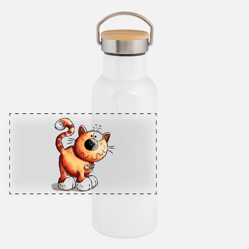 Abenteuerlustige Katze Panorama Thermosflasche mit Bambusdeckel