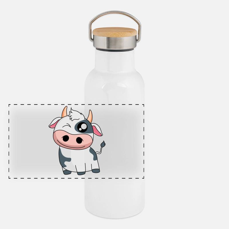 Lächelnde Süße Milchkuh Panorama Thermosflasche mit Bambusdeckel