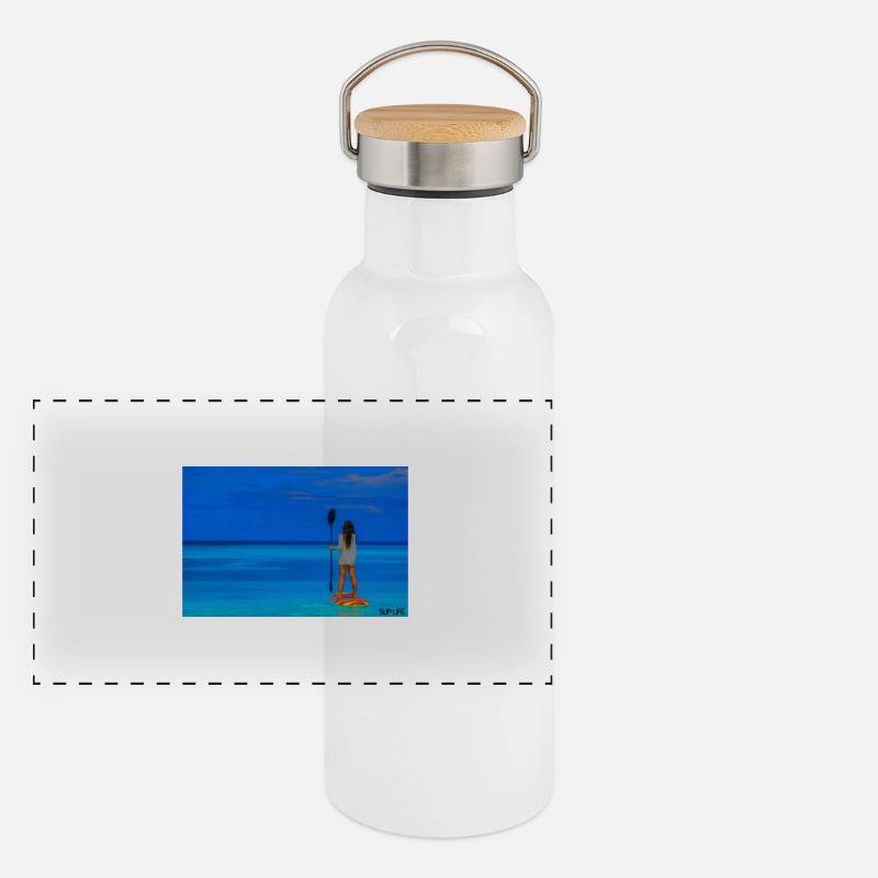 Paddleboarder am Tropenmeer Panorama Thermosflasche mit Bambusdeckel