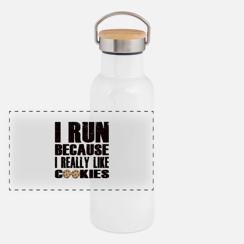 Funny Running Quote with Cookie Design Panoramic Thermal Bottle with Bamboo Lid