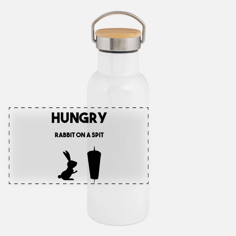 Hungriger Hasse vor Fleischspieß Panorama Thermosflasche mit Bambusdeckel