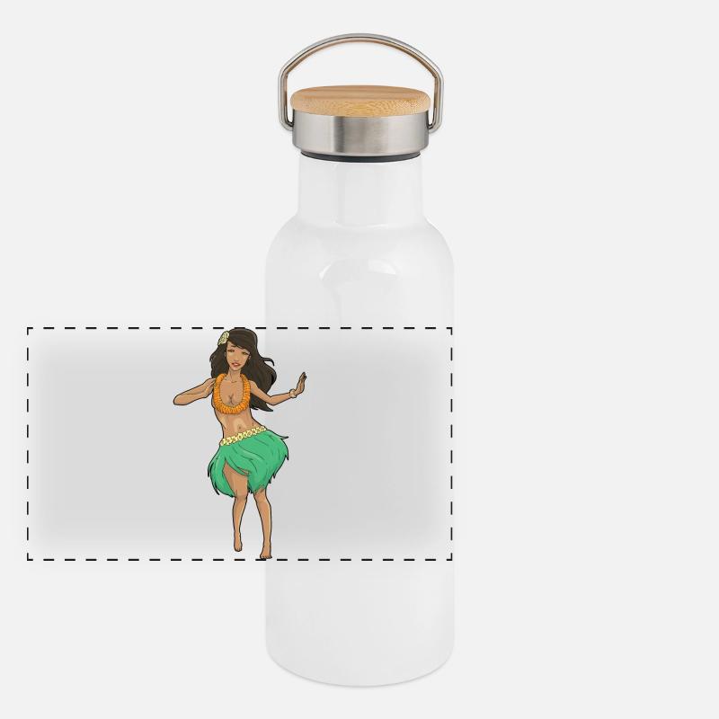 Hula Tänzerin Panorama Thermosflasche mit Bambusdeckel