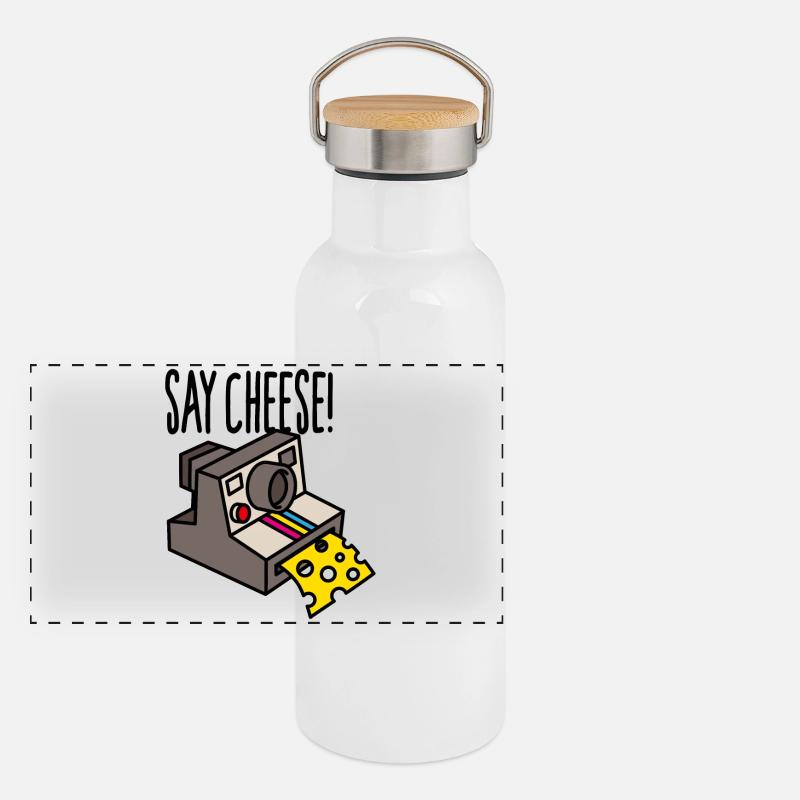 Say cheese funny hipster camera cartoon Panoramic Thermal Bottle with Bamboo Lid