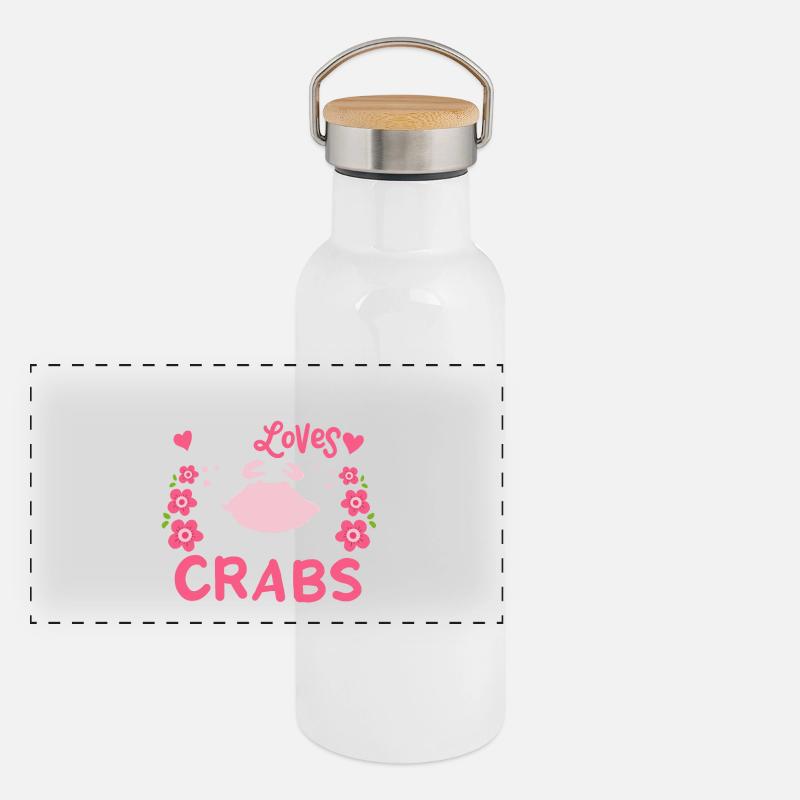 Krabben Meeresfrüchte Panorama Thermosflasche mit Bambusdeckel