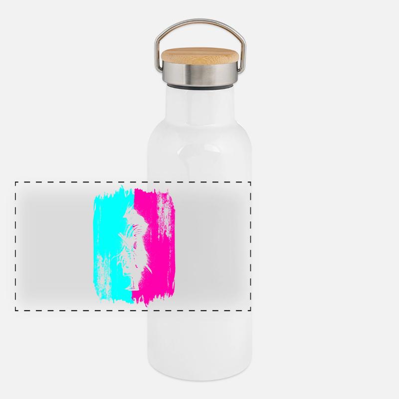 Samurai In A Turquoise And Pink Frame Panoramic Thermal Bottle with Bamboo Lid