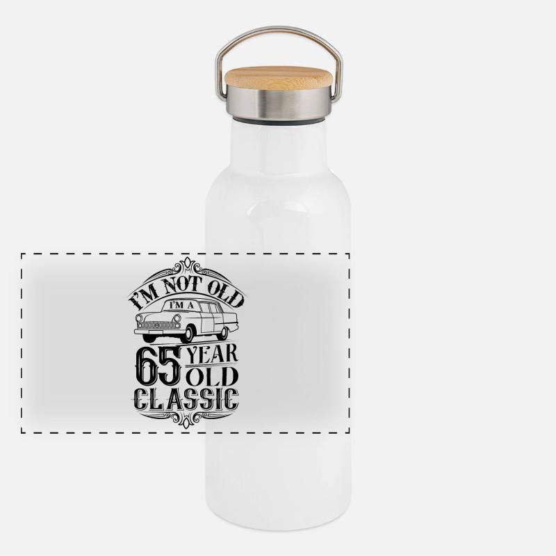 65. Geburtstag Klassiker Oldtimer Panorama Thermosflasche mit Bambusdeckel