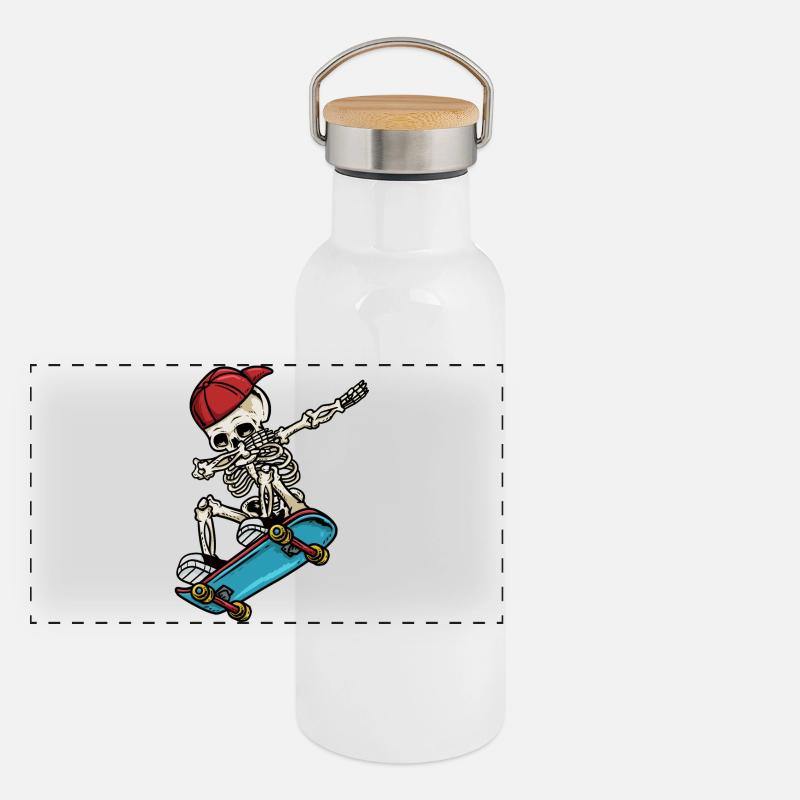 Dabbing Skelett Skateboard Panorama Thermosflasche mit Bambusdeckel