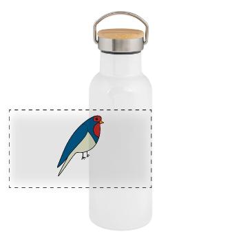 Schwalbe Vogel - Panorama Thermosflasche mit Bambusdeckel - Weiß - Vorne